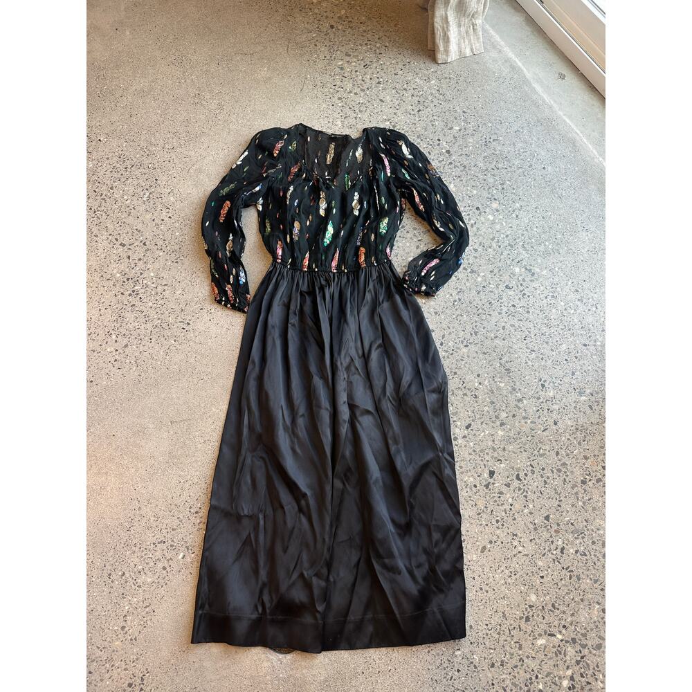 Vintage Cachet Women’s 8 Metallic Print Maxi Dress Black Sheer Cocktail Formal